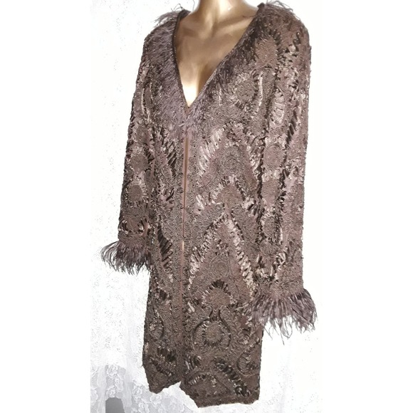 Sue Wong Sz 10 Old Hollywood Glam Soutache Ostrich Feather Evening Jacket - Picture 5 of 11